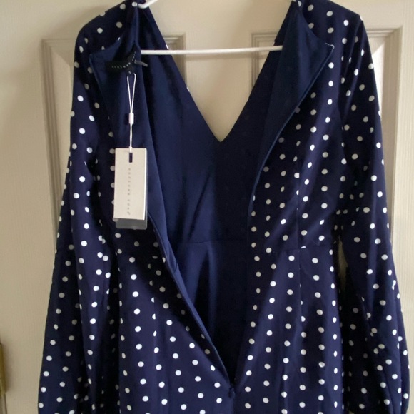 NWT Endless Rose Blue and white Polka Dot Long Sleeve Dress - Picture 3 of 7